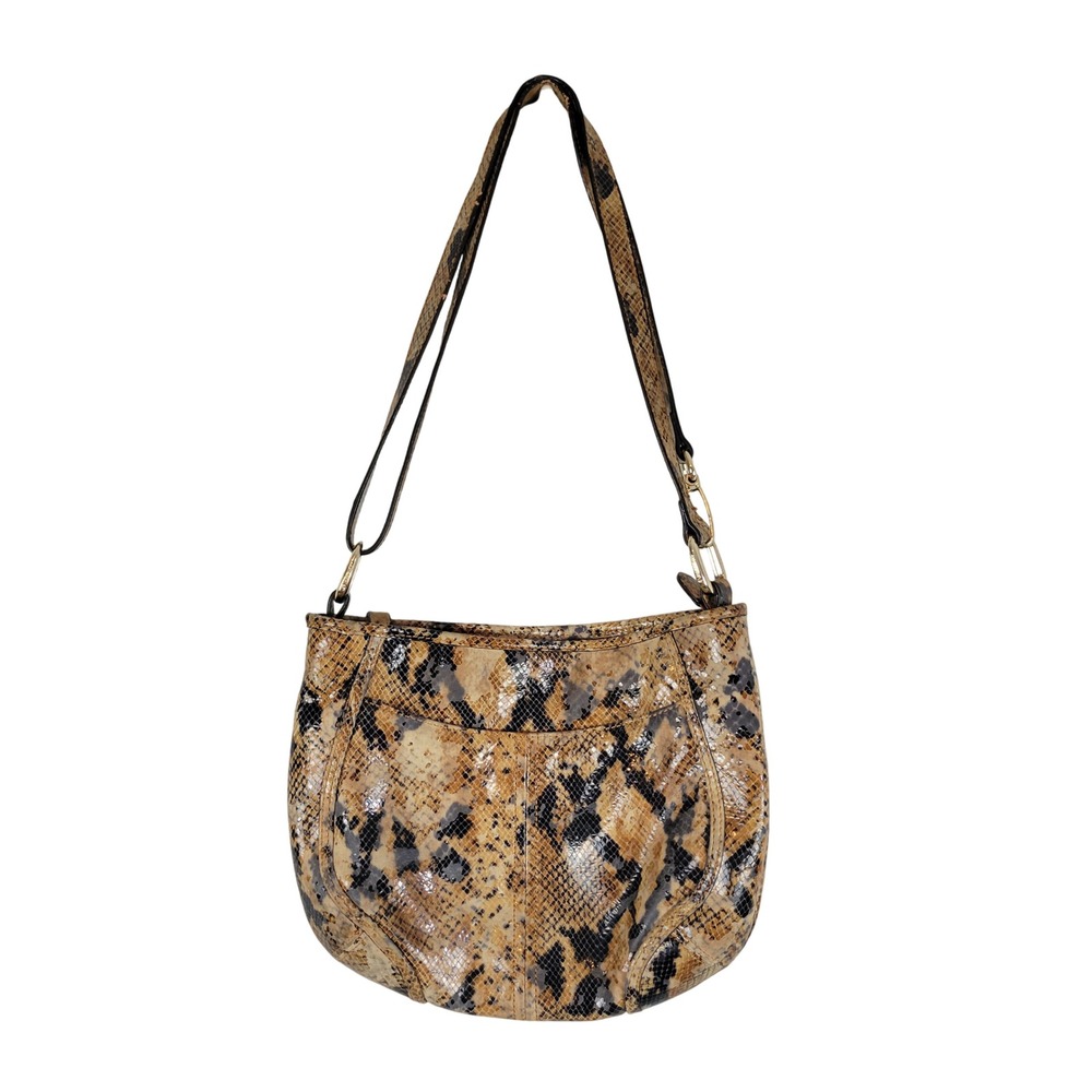 B. Makowsky Snakeskin Print Leather‎ Purse Bag Brown Tan Black